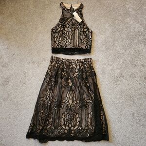 New Francesca's Black Lace Cropped Two-Piece Dress Set XS
